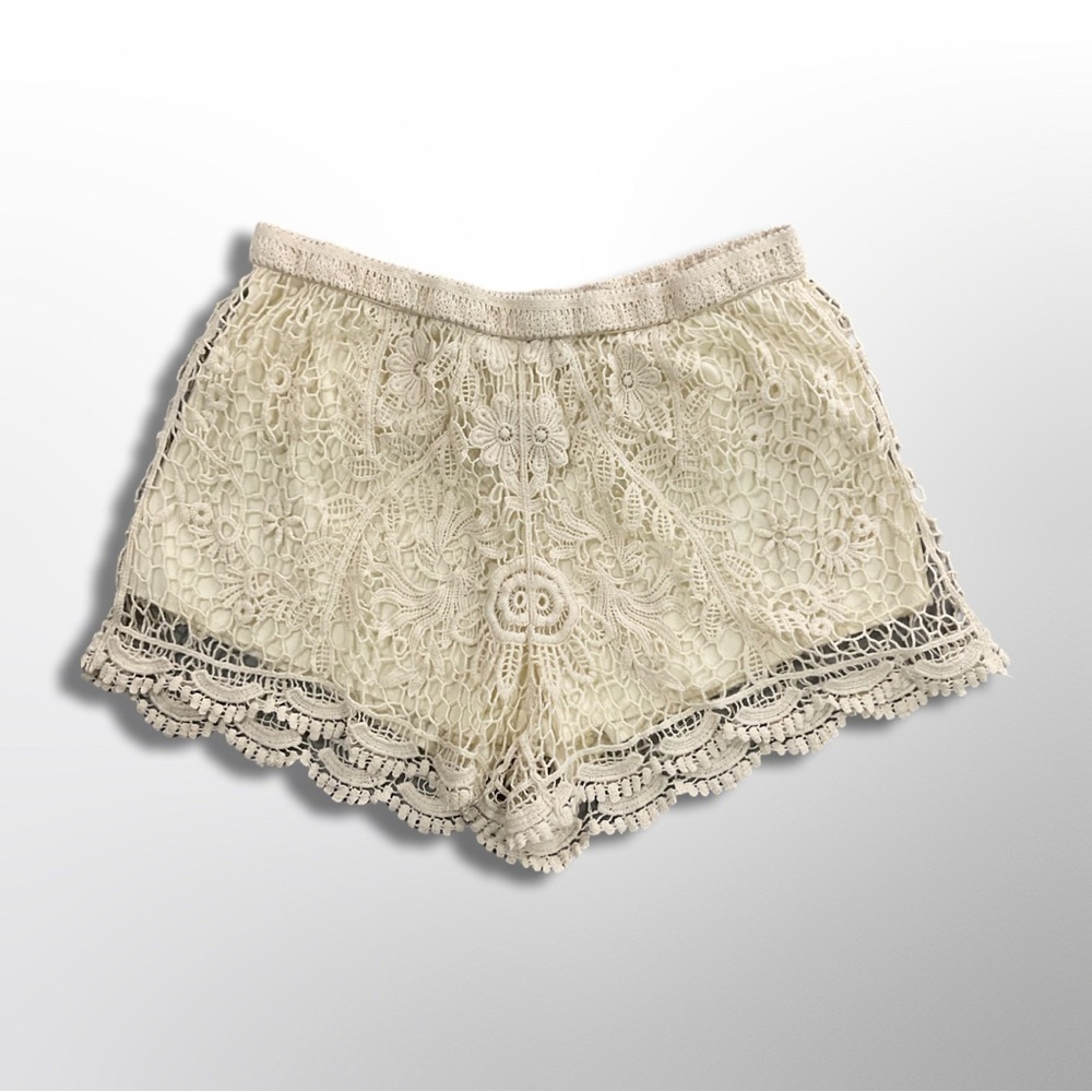 Vivid Collection Shorts Womens M Crochet Boho Coquette Cotton Knit Lined Ivory - Picture 9 of 10
